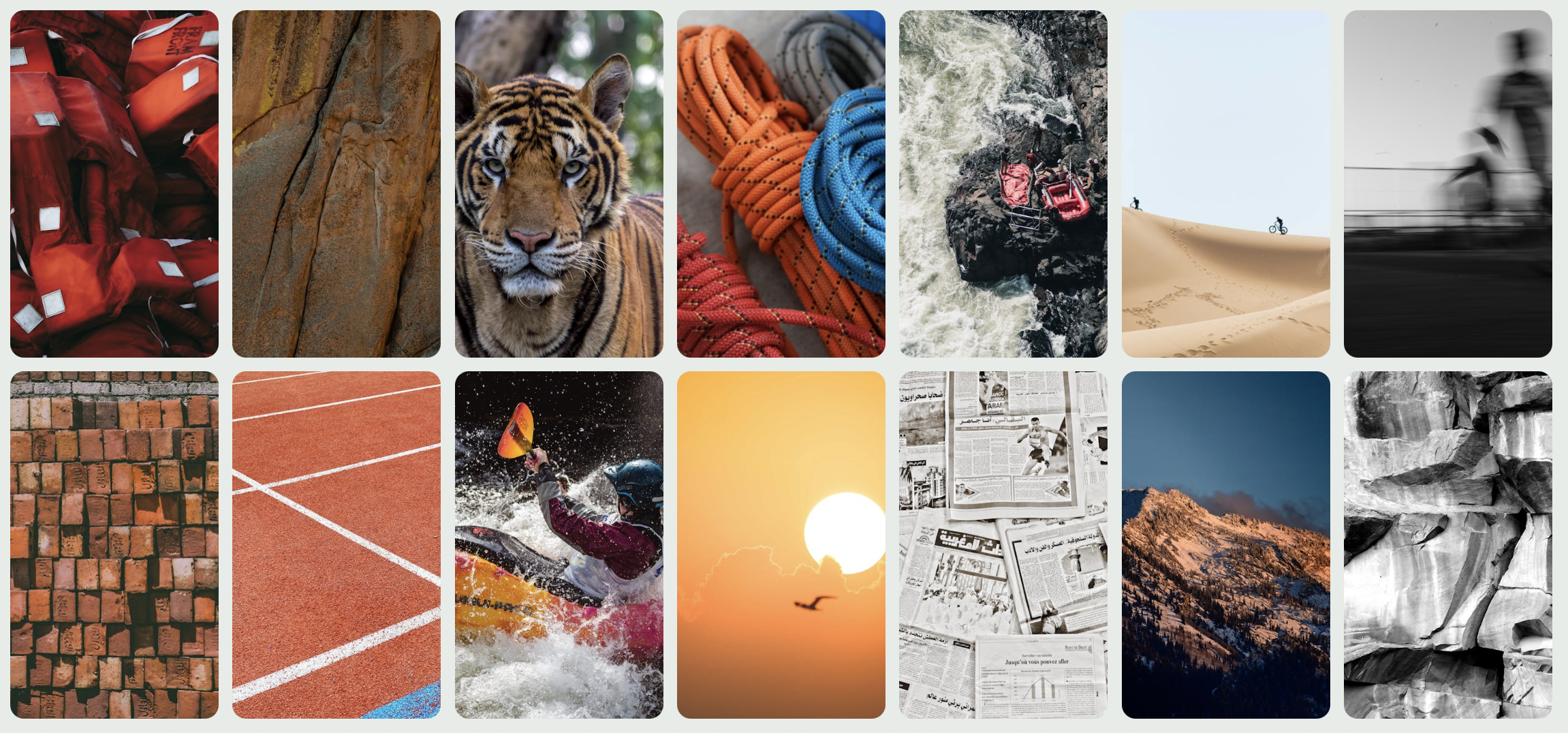 A grid representing the bold environments, physical challenges, and resilient symbolism of the hero archetype.